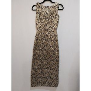 VTG 1960s Gold/Silver Floral Metallic Brocade Textured Sleeveless Sheath Dress